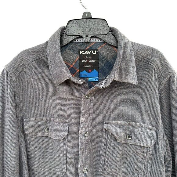 KAVU Klear Charcoal Gray Long Sleeve Shirt Flannel Sz M Plaid Cuffs - Picture 1 of 5